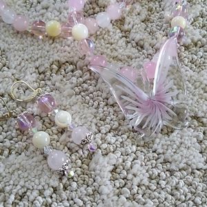 Handmade Gemstone Necklace Lampwork Glass Pink